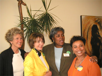 Margie Adam with Rep. Nancy Pelosi, Donna Brazile and Rep. Barbara Lee