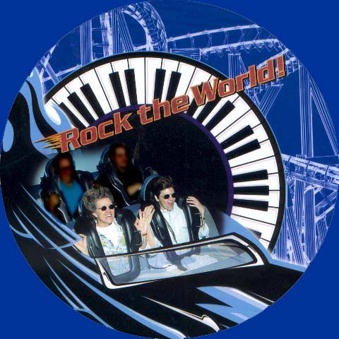 Margie Adam riding The Rockin' Roller Coaster.
