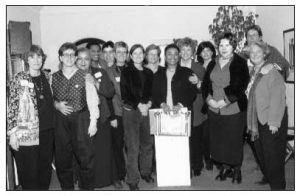 Left to right, co-hosts included Dorothy Abbott, Diane Sabin, Jewelle Gomez, Barbara Scott, Barbara Brust, Deborah Drysdale, Kate O'Hanlon, Léonie Walker, Congresswoman Barbara Lee, Margie, Danielle Donovan, Amanda Piasecki, Susan Brennan, Barbara Price. Here in spirit: Lily Tomlin and Tracy Gary.